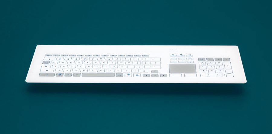 Full size capacitive panel mount glass keyboard with glass surface, numeric keypad <span class=